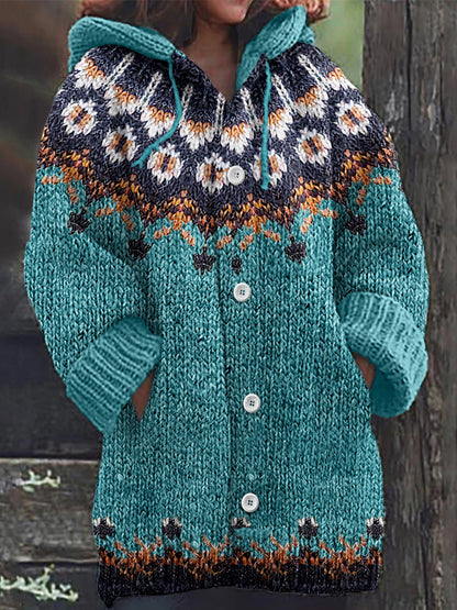 Vintage Tribal Icelandic Pattern Cozy Cardigan Sweater elevenforest