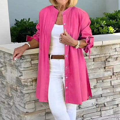 Comstylish Solid Color Simple Linen Blend Shirt