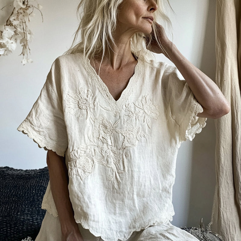 Vintage Floral Art Cotton Linen Comfy Shirt artswardrobe