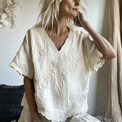 Vintage Floral Art Cotton Linen Comfy Shirt artswardrobe