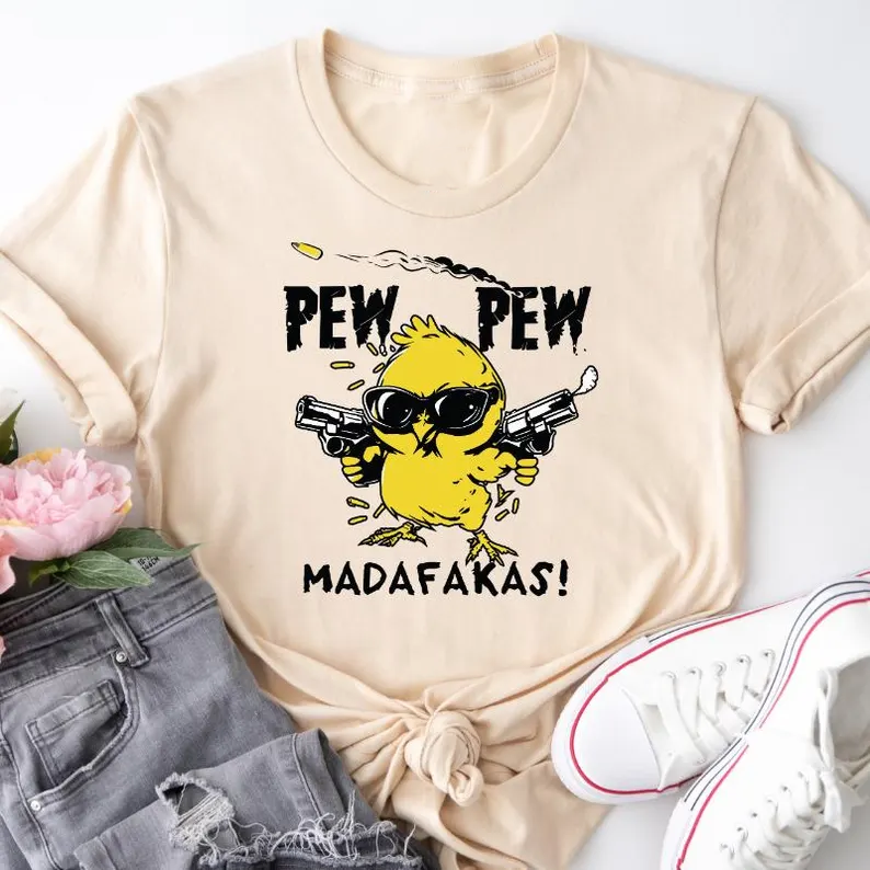 Pew Pew Madafakas Print Crew Neck Short Sleeve T-shirt elevenforest