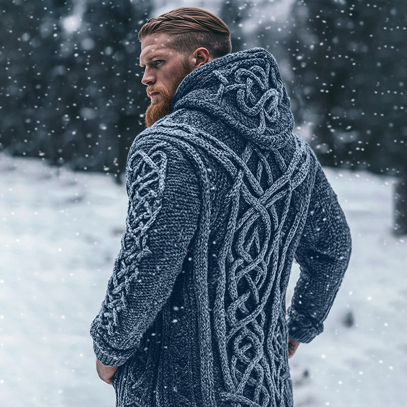 Men's Viking Tribal Celtic Inspired Chunky Knit Hooded Cardigan elevenforest