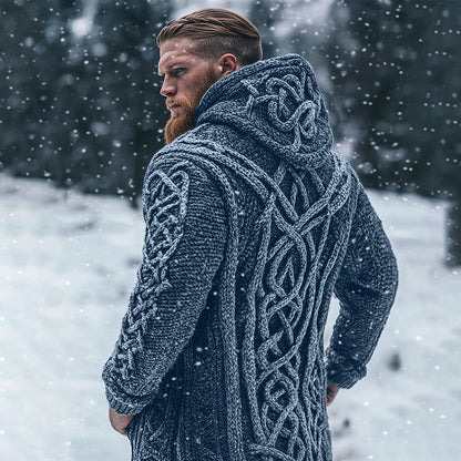 Men's Viking Tribal Celtic Inspired Chunky Knit Hooded Cardigan elevenforest