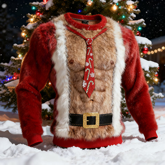 Comstylish Men's Funny Vintage Christmas Santa Claus Muscle Art Flannel Sweatshirt