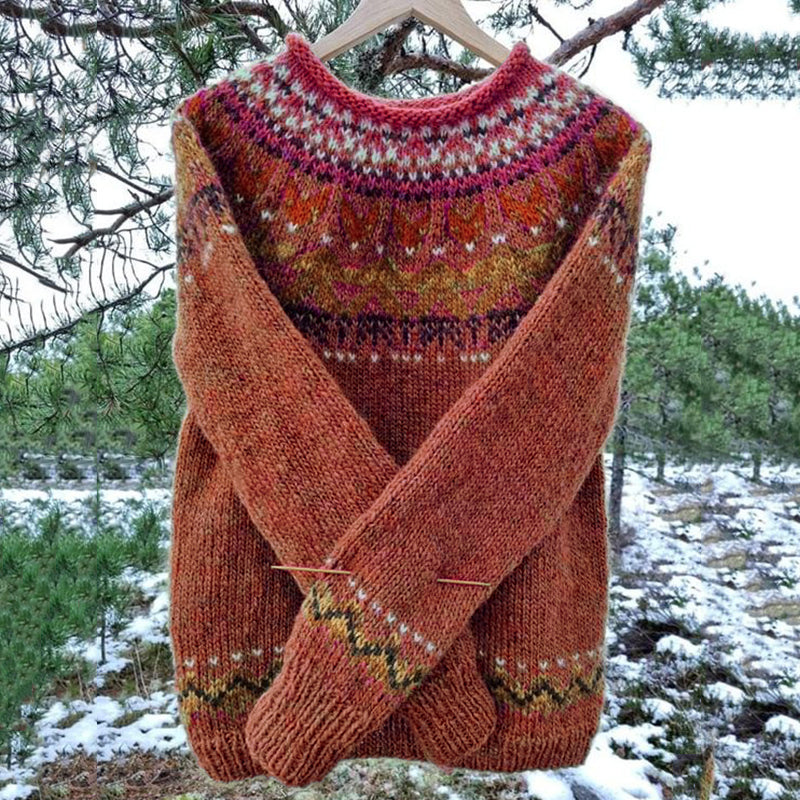 Vintage Icelandic Knit Jacquard Warmth Crew Neck Sweater（Unisex） elevenforest