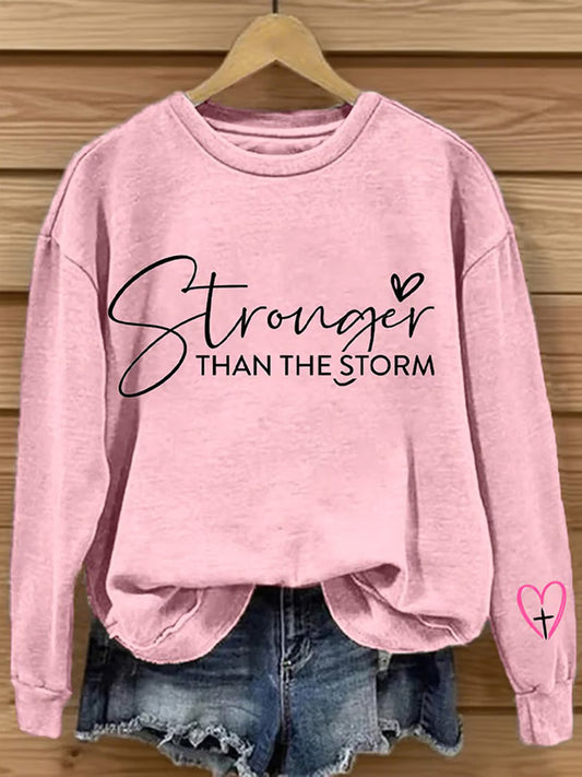 Comstylish Women's Pink Awareness Stronger Than The Storm Print Sweatshirt
