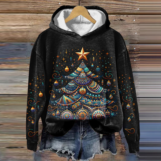 Comstylish Ethnic Christmas Tree Art Print Casual Hoodie