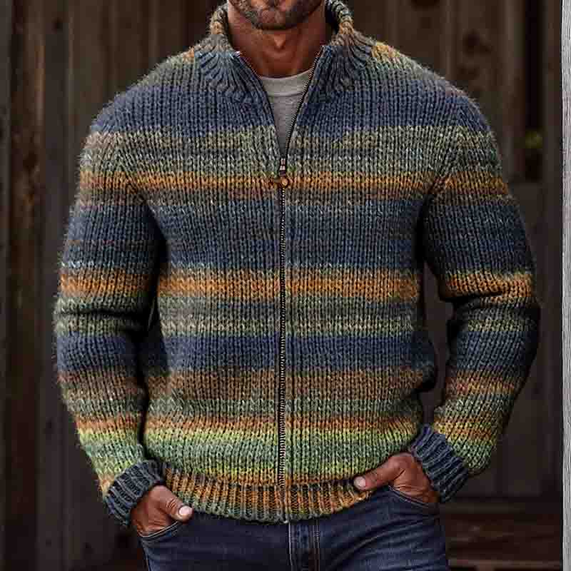 Men's Vintage Gradient Knitted Jacquard Zip Sweater elevenforest