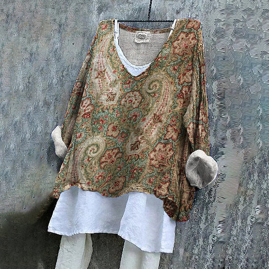 Paisley Art Pattern Linen Blend Tunic artswardrobe