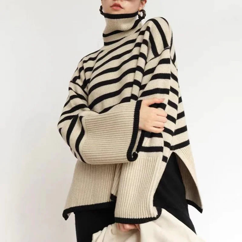 Janet® | Striped turtleneck sweater for women