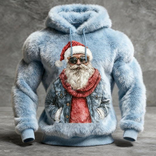 Comstylish Men's Christmas Santa Claus Art Cozy Plush Warm Hoodie