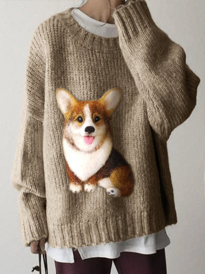 Comstylish Lovely Corgi Dog Felt Cozy Knit Sweater