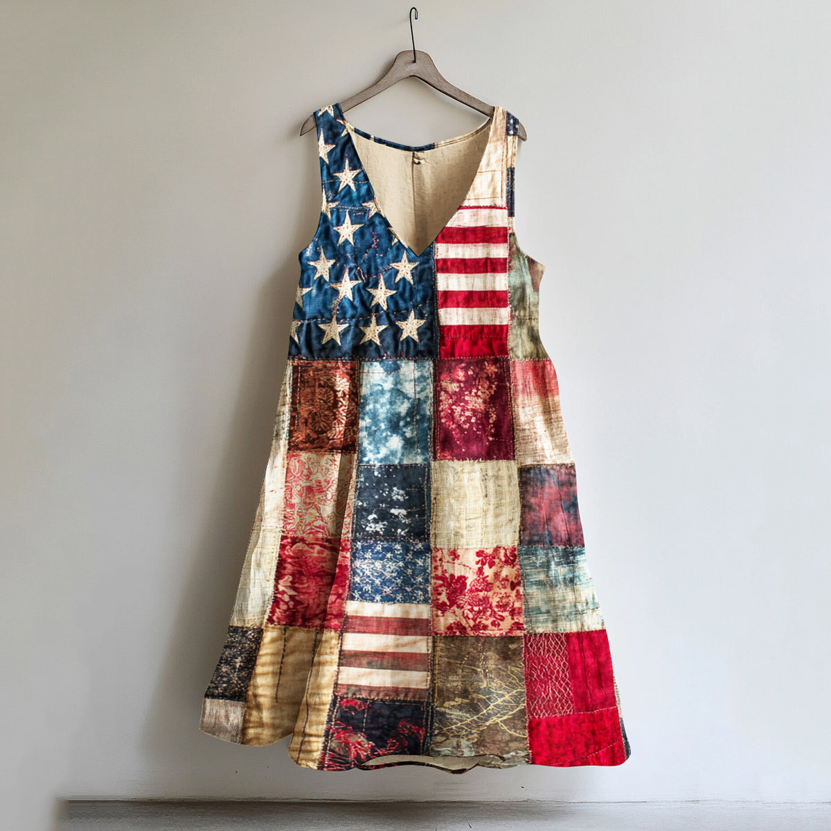 Women's Vintage Independence Day Flag Print Comfort Dress artswardrobe