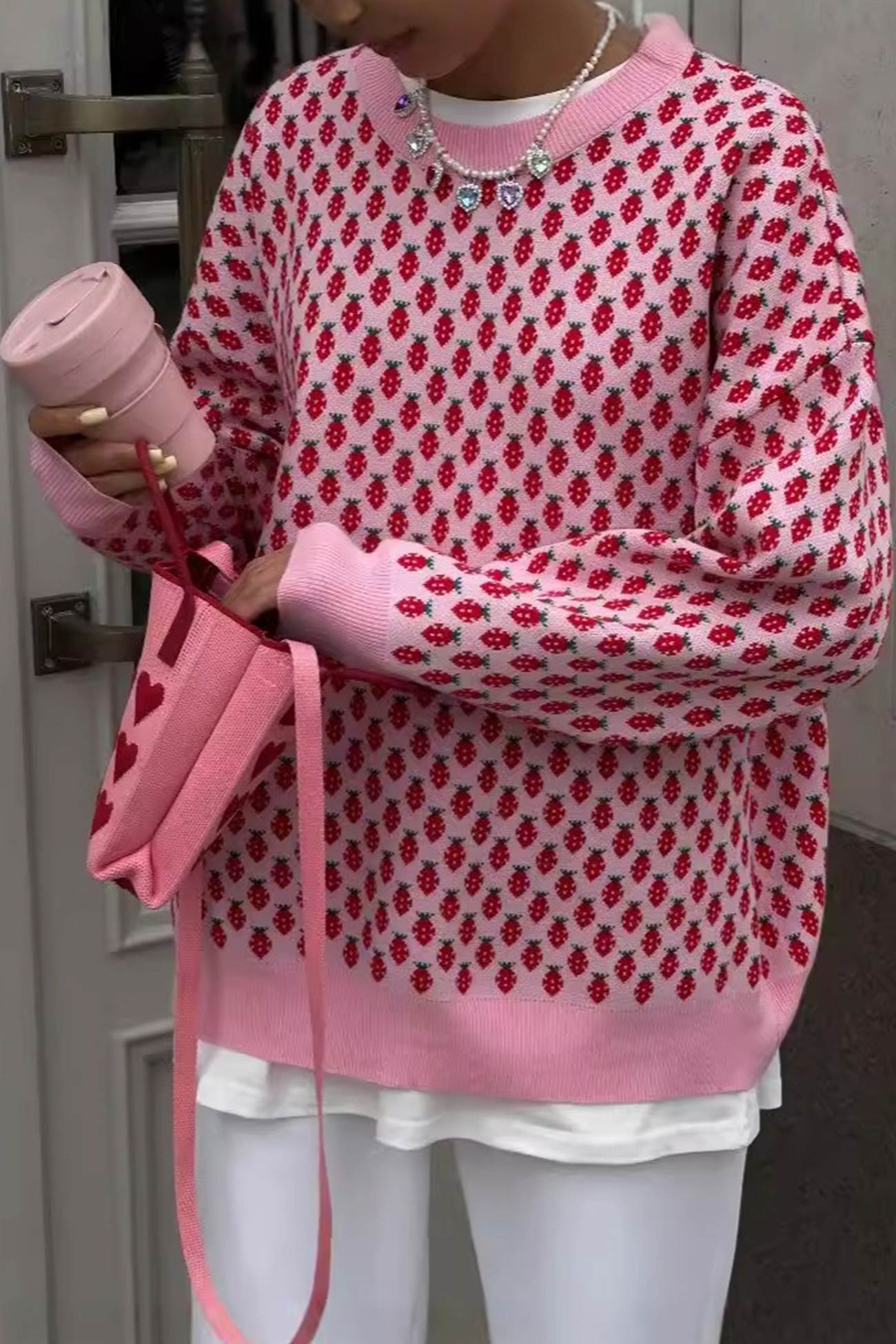 Geraldine® | Strawberry jacquard cotton sweater