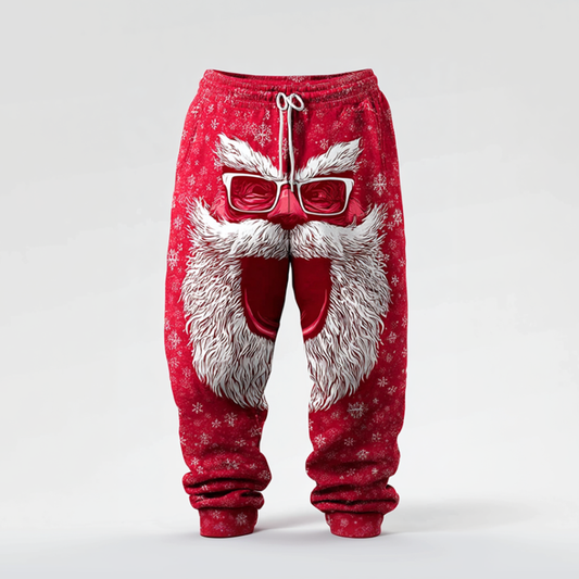 Comstylish Funny Santa Claus Pattern Print Design Men's Retro Casual Sports Long Pants