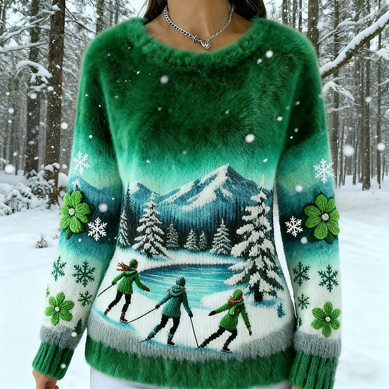 Comstylish Abstract Creative Skiing Snowy Art Warm Hooded Sweater