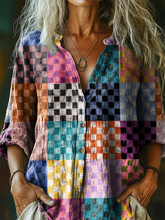 Women's Vintage Bohemian Pattern Art Print Casual Cotton Linen Shirt