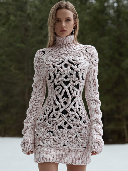 Comstylish Viking Style Winter Women's Warm High Neck Knitted Sweater Dress