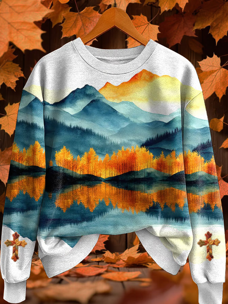 Women's Casual Autumn Faith Cross Printed Sweatshirt artswardrobe