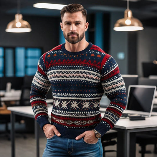 Comstylish Men's Warmth Christmas Jacquard Icelandic Art Cozy Knit Sweater