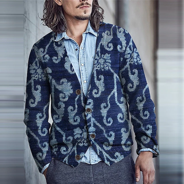 Floral Casual Retro Vintage Long Sleeved Knitted Cardigan elevenforest