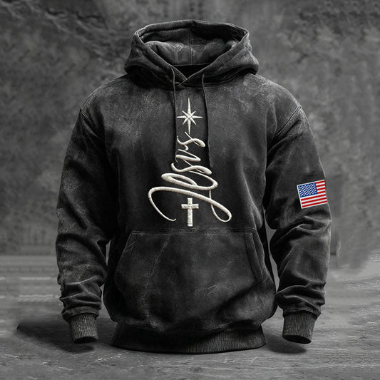 Comstylish Men's Retro Christmas Faith Pattern Casual Hoodie