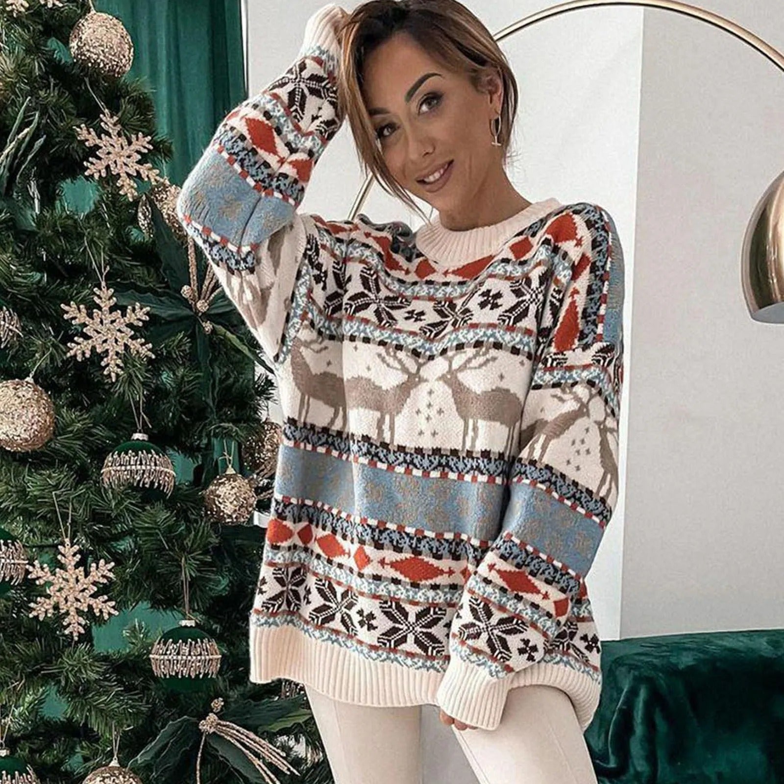 Maribel® | Women's Christmas sweater with Norwegian reindeer print