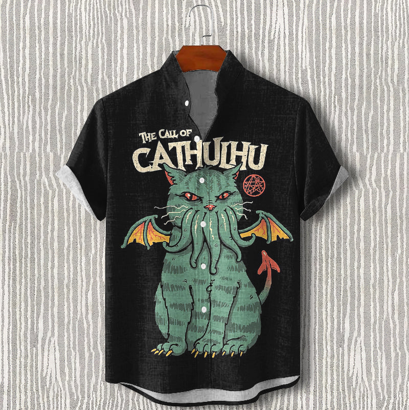 Men's Cat Cthulhu Fun Pattern Vacation Shirt elevenforest