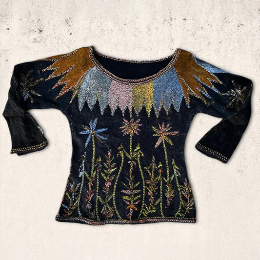 Women's Three-dimensional Plant And Flower Pattern Casual Round-neck Sweater artswardrobe