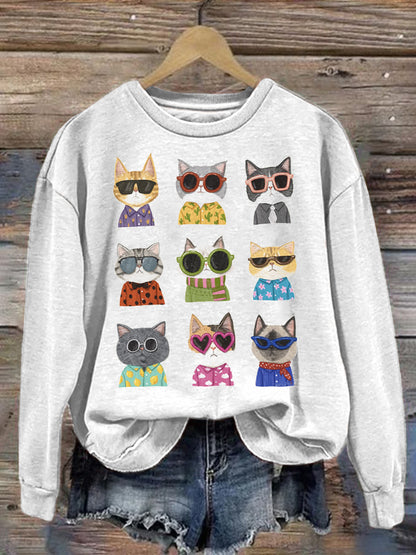 Cute Cat Print Sweatshirt elevenforest