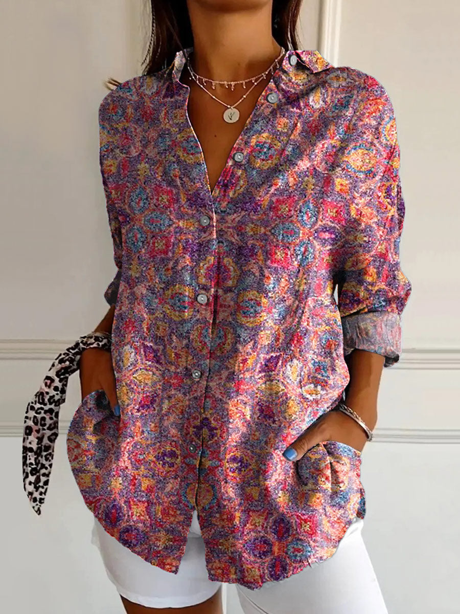 Women's Hippie Art Painting Print Long Sleeve Shirt
