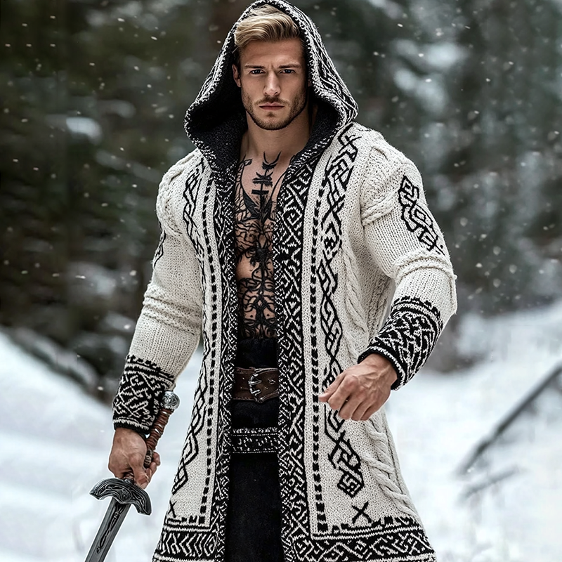 Men's Viking Tribal Pattern Jacquard Celtic Cozy Cardigan Sweater elevenforest