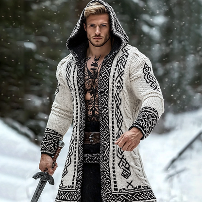 Men's Viking Tribal Pattern Jacquard Celtic Cozy Cardigan Sweater elevenforest