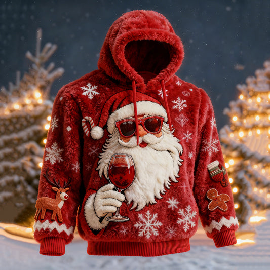Comstylish Men's Santa Claus Fun Christmas Tree Comfortable Plush Hoodie