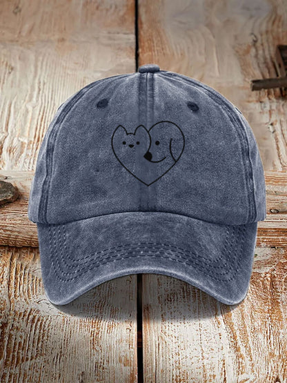 Unisex Casual Pet Dog And Cat Print Washed Hat elevenforest