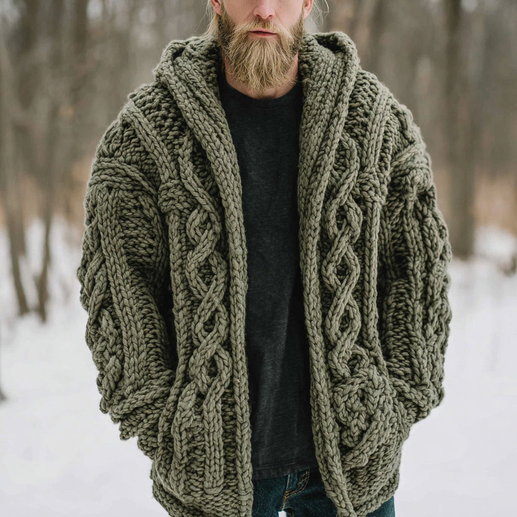 Men's Vintage Fairman Island Jacquard Thick Warm Hooded Sweater Cardigan elevenforest