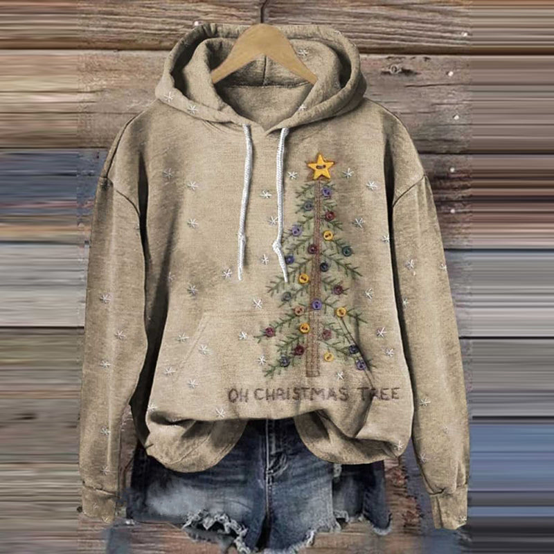 Comstylish Vintage Christmas Snowflake Embroidery Casual Hoodie