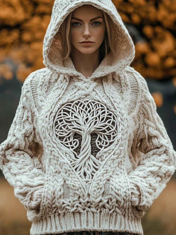 Viking Tribal Tree Of Life Celtic Knot Chunky Hooded Sweater artswardrobe