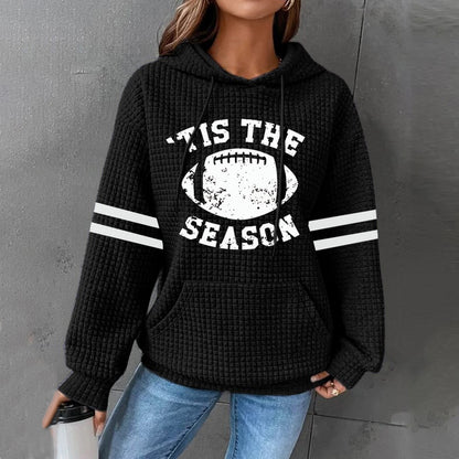 Comstylish Women's Tis The Season Football Print Casual Waffle Hoodie
