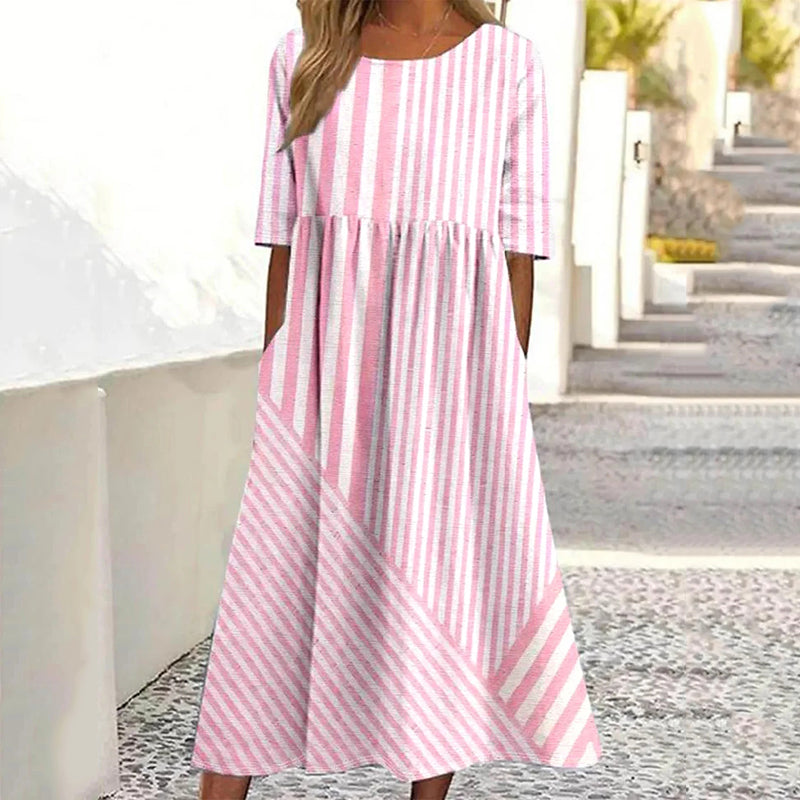 Women's Vintage Stripe Pattern Print Dress artswardrobe