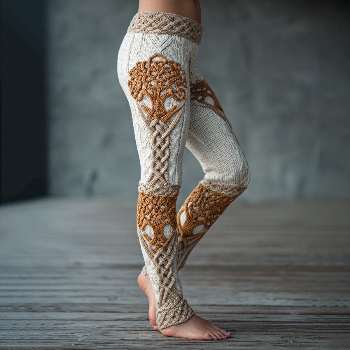 Vintage Viking Tree Of Life Celtic Knot Art Knit Jacquard Cozy Leggings artswardrobe