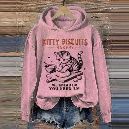 Comstylish Women's Cute Kitty Biscuits Bakery Print Hoodie