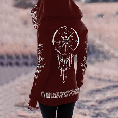 Comstylish Tribal Totem Text Print Retro Zip Hoodie