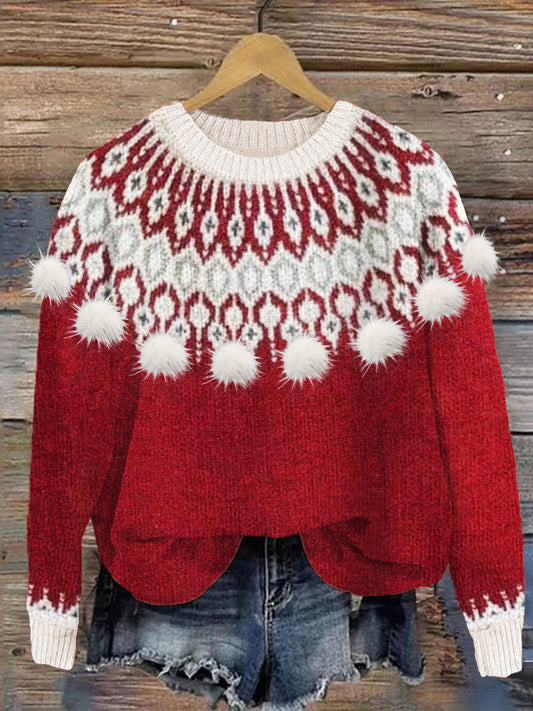 Vintage Christmas Fur Pom Pom Cozy Isle Sweater elevenforest