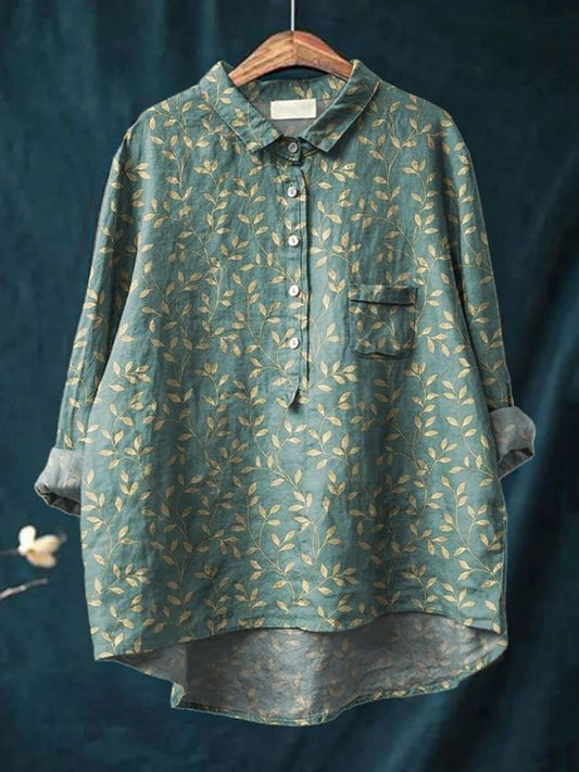 Women's Vintage Floral Art Print Casual Shirt