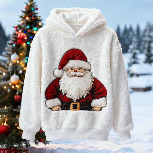 Comstylish Fun Santa Claus Pattern Men's Flannel Hoodie