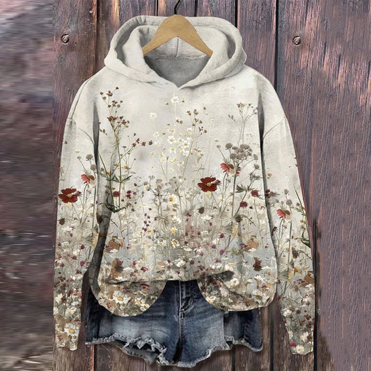 Comstylish Vintage Wild Floral Art Print Casual Sweatshirt