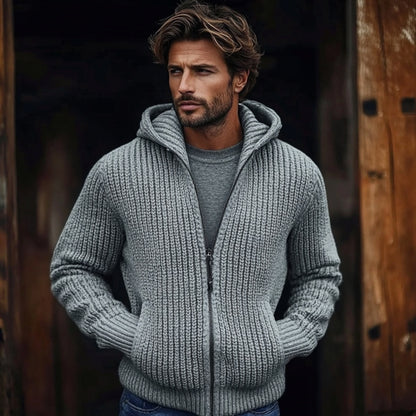 Men's Vintage Solid Color Zip Pocket Hooded Sweater artswardrobe