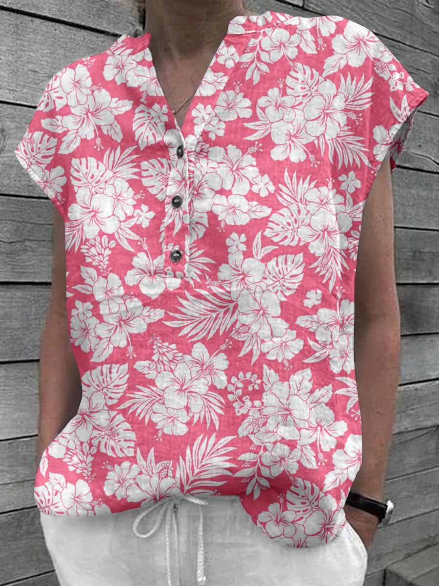 Women's Floral Art Casual Cotton Shirt Tops
