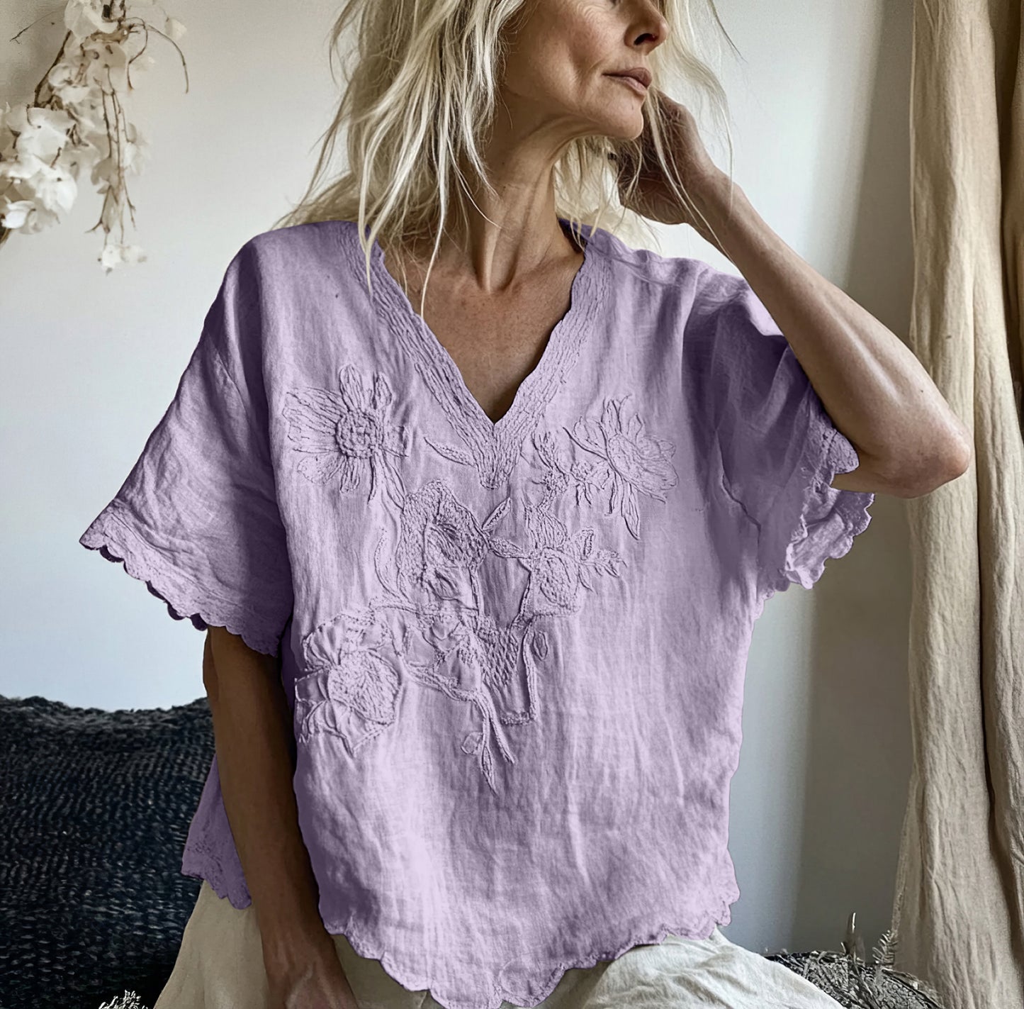 Vintage Floral Art Cotton Linen Comfy Shirt artswardrobe